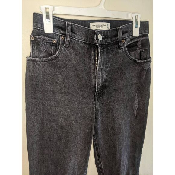 Abercrombie 90s Straight Jeans Women’s Size 26 Short Black High Rise Distressed - Picture 6 of 15